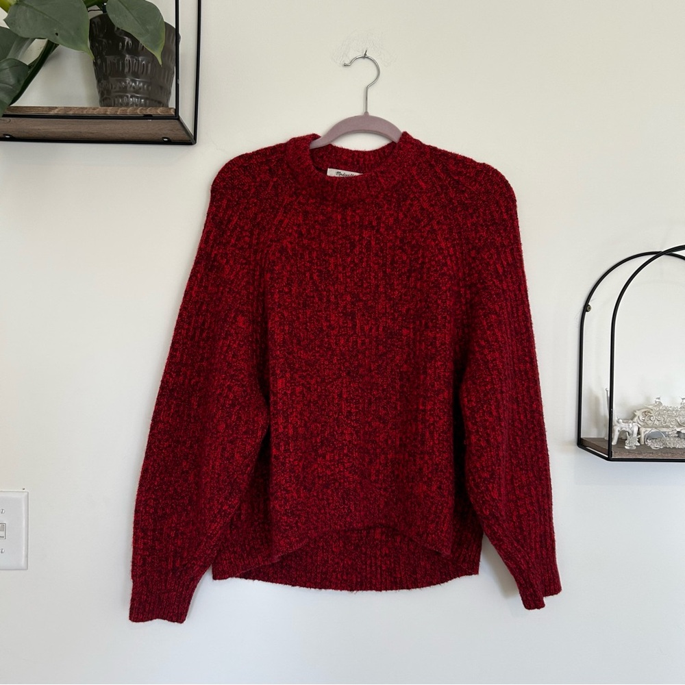 Madewell Red Ribbed Cotton-Blend Sweater Long Sleeve Crewneck Size Small